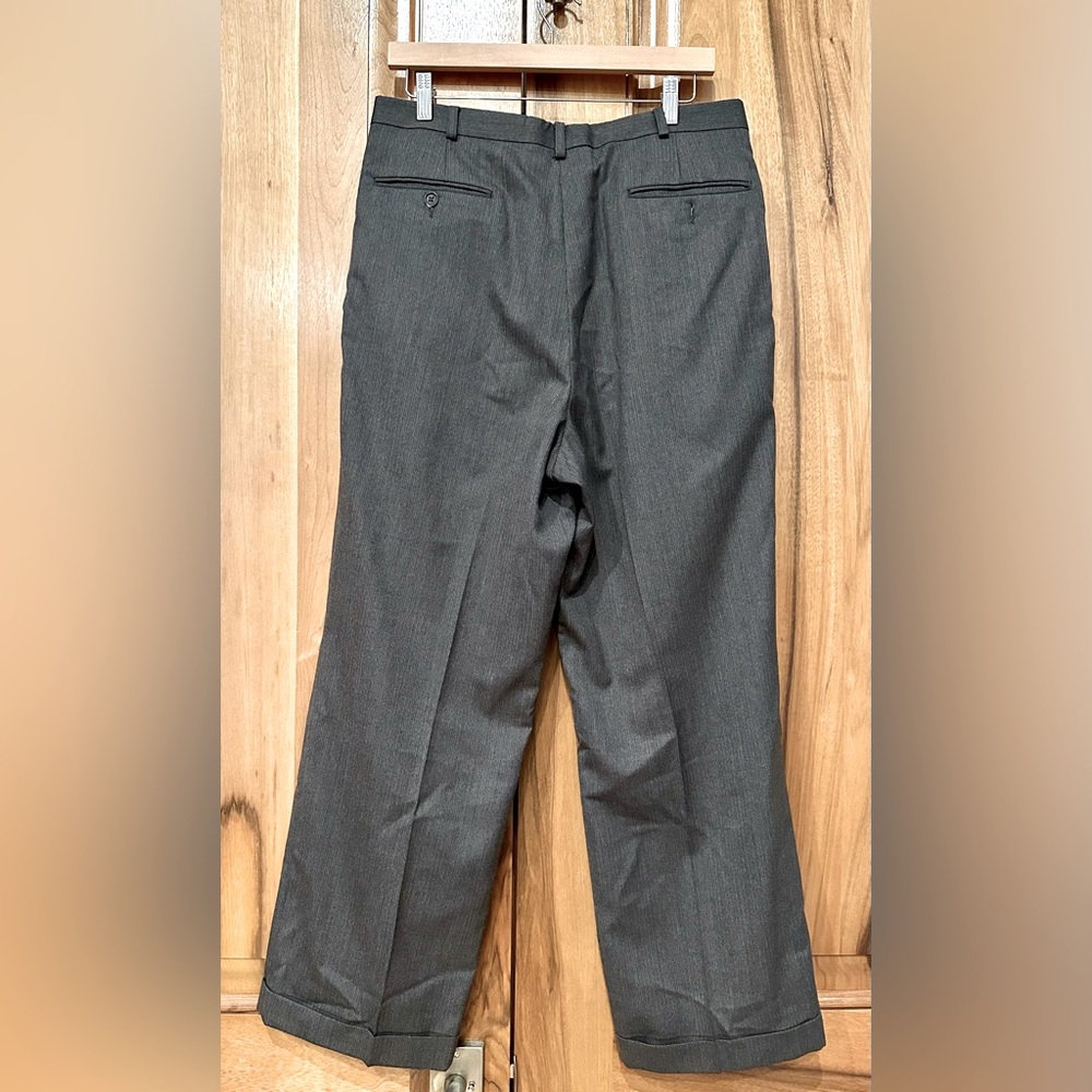 VTG YSL - Yves Saint Laurent, Pleated Wide Leg Micro-Herringbone Stripe Trousers - Picture 2 of 9